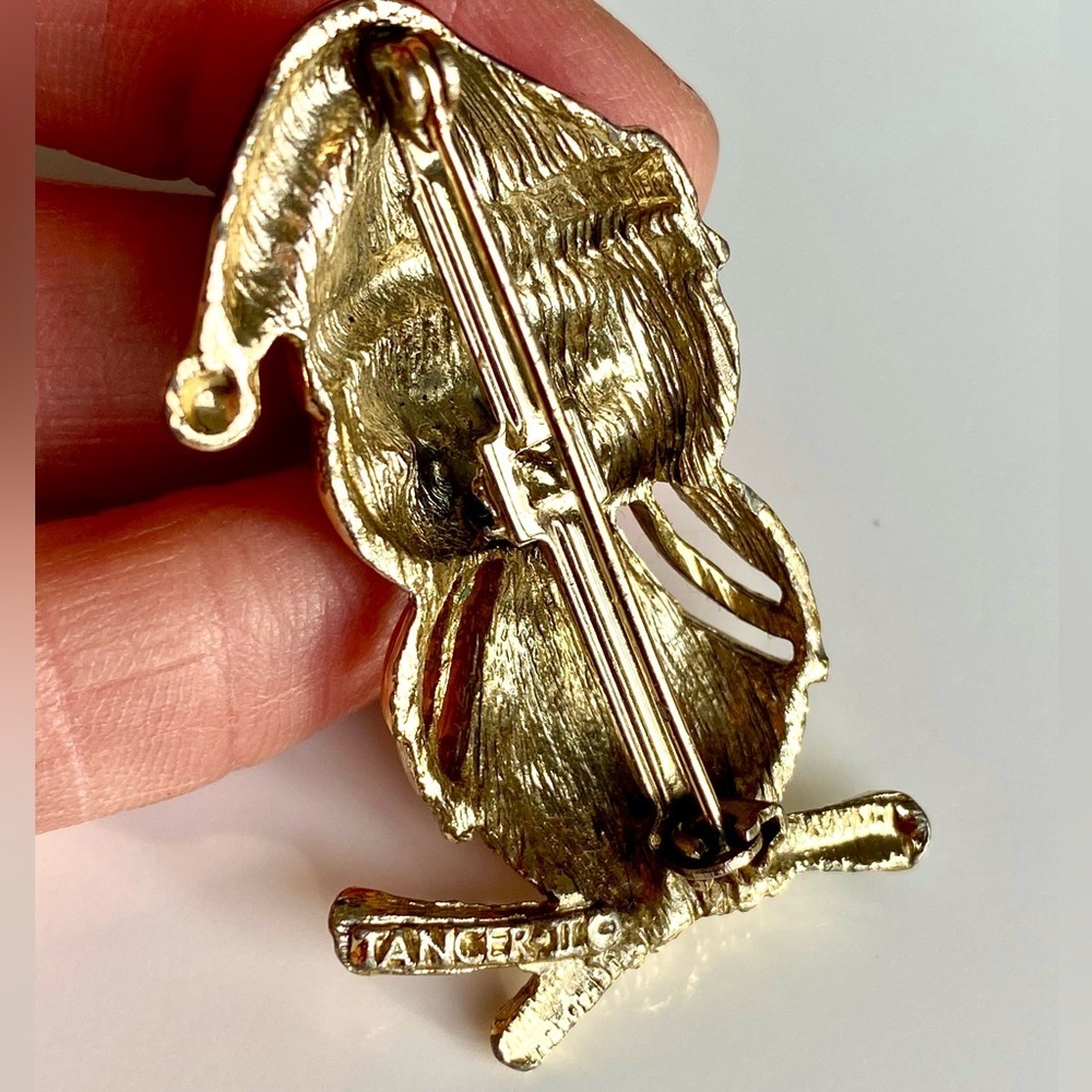Vintage Signed TANCER II Rhinestone Owl Christmas Brooch Pin - Picture 3 of 7